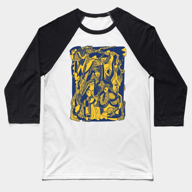 Navy Gold Color Abstract Wave of Thoughts No 4 Baseball T-Shirt by kenallouis